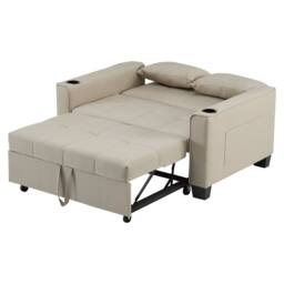 ModernLuxe 2 seater sofa bed with cup holders & pull out sleeper in Beige - thumbnail 5