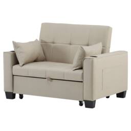 ModernLuxe 2 seater sofa bed with cup holders & pull out sleeper in Beige - thumbnail 6