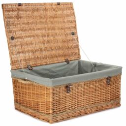 Red Hamper 72cm Double Steamed Rope Handled Wicker Trunk Grey Cotton Lining