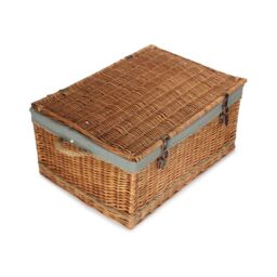 Red Hamper 72cm Double Steamed Rope Handled Wicker Trunk Grey Cotton Lining - thumbnail 2