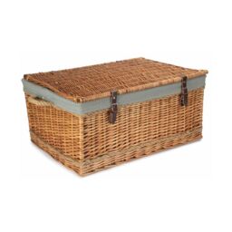 Red Hamper 72cm Double Steamed Rope Handled Wicker Trunk Grey Cotton Lining - thumbnail 3