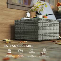 OUTSUNNY Outdoor Coffee Table with Glass Top, Rattan Side Table, Light Grey - thumbnail 4