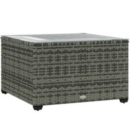 OUTSUNNY Outdoor Coffee Table with Glass Top, Rattan Side Table, Light Grey - thumbnail 2
