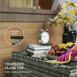 OUTSUNNY Outdoor Coffee Table with Glass Top, Rattan Side Table, Light Grey - thumbnail 6