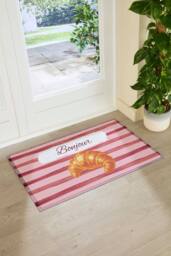 Artsy Mats Croissant Bonjour Indoor Outdoor Doormat in Pink - Size: 40 cm x 70 cm - thumbnail 1