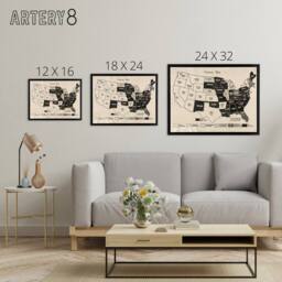 "Artery8 1919 Women's Suffrage Map US Voting Rights Framed Canvas Wall Art Print in Beige - Size: W24"" x H32""" - thumbnail 4