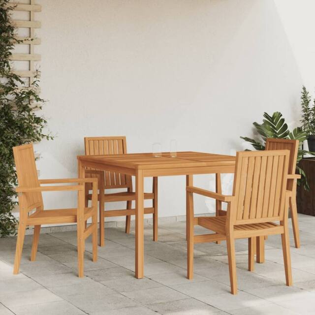 Berkfield Home 5 Piece Garden Dining Set Solid Wood Teak in Brown - image 1