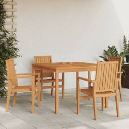 Berkfield Home 5 Piece Garden Dining Set Solid Wood Teak in Brown - thumbnail 1
