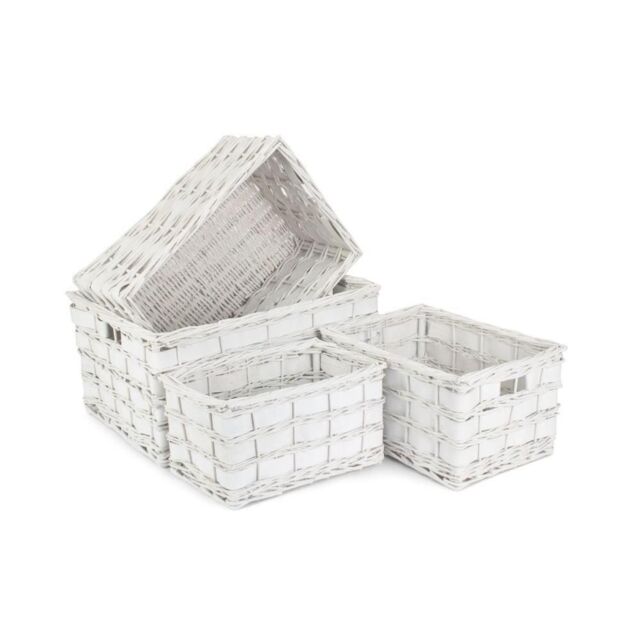 Red Hamper Wicker Set of 4 Unlined White Scandi Storage Basket - image 1