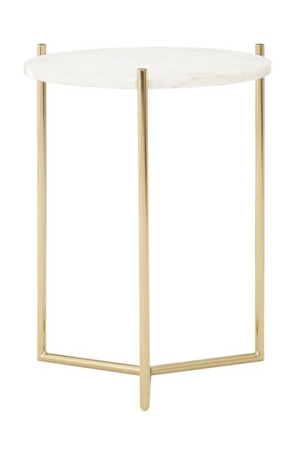 Orsina Round Side Table With White Marble Top, Gold Finish Steel Frame, Decorative End Table, Durable Side Table - image 1