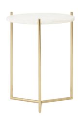 Orsina Round Side Table With White Marble Top, Gold Finish Steel Frame, Decorative End Table, Durable Side Table - thumbnail 1