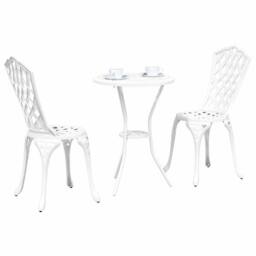 Berkfield Home 3-Piece White Cast Aluminum Garden Bistro Set - thumbnail 3