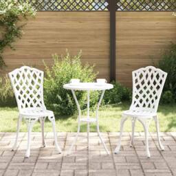 Berkfield Home 3-Piece White Cast Aluminum Garden Bistro Set - thumbnail 2