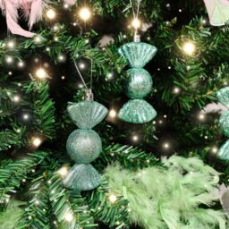 Melody Maison Set Of 3 Sage Green Glitter Sweet Shaped Bauble Decorations - 11cm - thumbnail 6