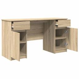 Berkfield Home Elegant Desk Sonoma Oak 140x49x76 cm Engineered Wood in Light Oak - Size: 140 x 49 x 76 cm - thumbnail 5