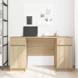 Berkfield Home Elegant Desk Sonoma Oak 140x49x76 cm Engineered Wood in Light Oak - Size: 140 x 49 x 76 cm - thumbnail 4