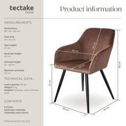 tectake Dining Chair Marilyn Set Of 2 - Brown/Black in Brown - Size: 2 Pack - thumbnail 6