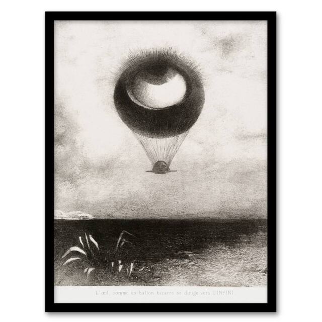 Artery8 Odilon Redon Framed Wall Art Print The Eye Like a Strange Balloon in Grey - Size: A4 - image 1