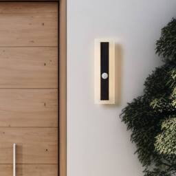 Wyld and Coco Outdoor LED Wall Light 30cm Black Steel with Motion Sensor