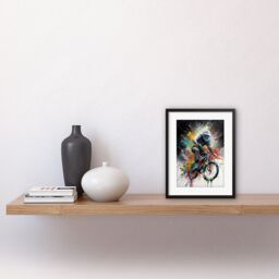 "Artery8 Wall Art Print Mountain Biking Extreme Sport Paint Splat Portrait Artwork Framed 9X7 Inch in Black - Size: W7"" x H9""" - thumbnail 2