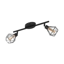 Loops Flush 2 Spot Ceiling Light Colour Black Steel Shade Amber Glass Bulb G9 2x3W