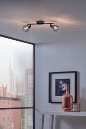 Loops Flush 2 Spot Ceiling Light Colour Black Steel Shade Amber Glass Bulb G9 2x3W - thumbnail 3