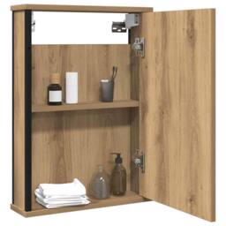 Berkfield Home Bathroom Mirror Cabinet Artisan Oak 42x12x60 cm Engineered Wood in Brown - Size: 42 x 12 x 60 cm - thumbnail 3