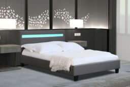 Comfy Living Ltd Modern Hopsack Fabric Upholstered Bedframe With LED Strip in Dark Grey - Size: Small Double - thumbnail 1