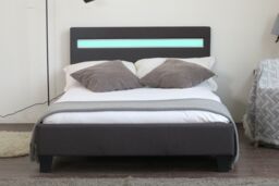 Comfy Living Ltd Modern Hopsack Fabric Upholstered Bedframe With LED Strip in Dark Grey - Size: Small Double - thumbnail 3
