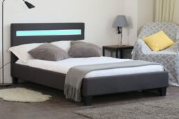 Comfy Living Ltd Modern Hopsack Fabric Upholstered Bedframe With LED Strip in Dark Grey - Size: Small Double - thumbnail 2