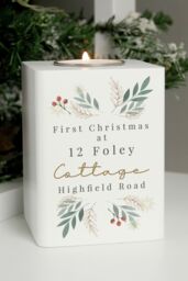 Personalised Memento Company Personalised Christmas Foliage White Tealight Holder - thumbnail 3