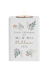 Personalised Memento Company Personalised Christmas Foliage White Tealight Holder - thumbnail 1