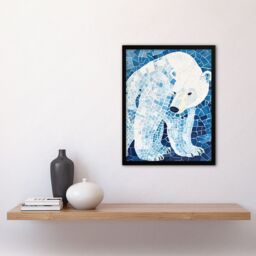 "Artery8 Polar Bear Blue White Mosaic Pattern Folk Art Framed Art Print - Size: W12"" x H16""" - thumbnail 4