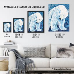 "Artery8 Polar Bear Blue White Mosaic Pattern Folk Art Framed Art Print - Size: W12"" x H16""" - thumbnail 3