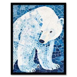 "Artery8 Polar Bear Blue White Mosaic Pattern Folk Art Framed Art Print - Size: W12"" x H16""" - thumbnail 1