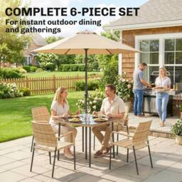 OUTSUNNY 4 Seater Rattan Dining Set with Parasol, Light Brown - thumbnail 4