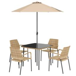 OUTSUNNY 4 Seater Rattan Dining Set with Parasol, Light Brown - thumbnail 2