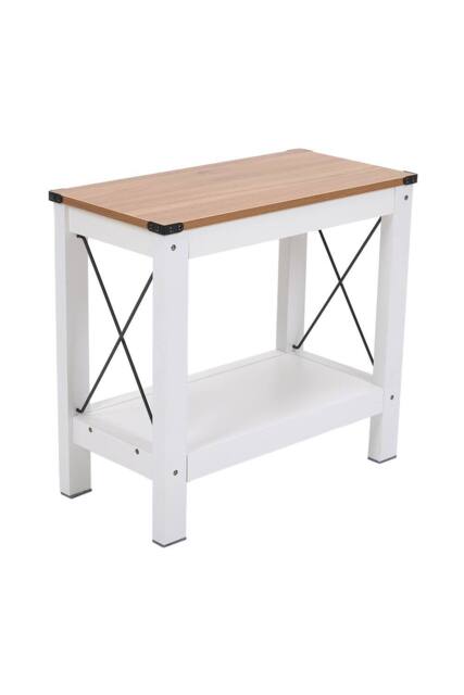 Living and Home Modern Minimalist Multifunctional Side Table with Lower Shelf in White - image 1