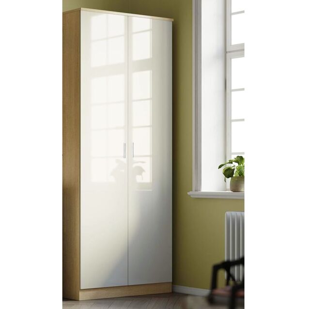 Comfy Living Ltd Modern High Gloss 2 Door Wardrobe in Light Oak - image 1