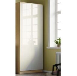 Comfy Living Ltd Modern High Gloss 2 Door Wardrobe in Light Oak - thumbnail 1