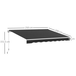OUTSUNNY Garden Sun Shade Canopy Retractable Awning, 2.5 x 2m in Black - thumbnail 3