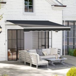 OUTSUNNY Garden Sun Shade Canopy Retractable Awning, 2.5 x 2m in Black - thumbnail 1