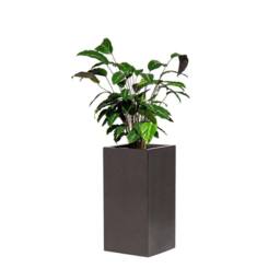 Primrose Metallic Grey Polystone Tall Cubic Outdoor Garden Planter 60cm in Dark Grey - thumbnail 1