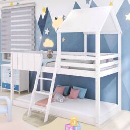 BTM White 3FT Wooden Loft Bunk Bed with Ladder & Guard Rail - thumbnail 4