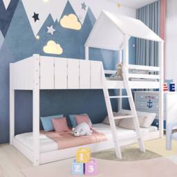 BTM White 3FT Wooden Loft Bunk Bed with Ladder & Guard Rail - thumbnail 2
