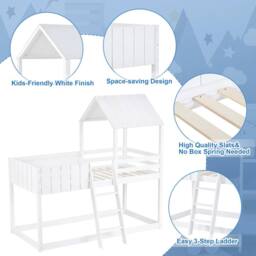 BTM White 3FT Wooden Loft Bunk Bed with Ladder & Guard Rail - thumbnail 6