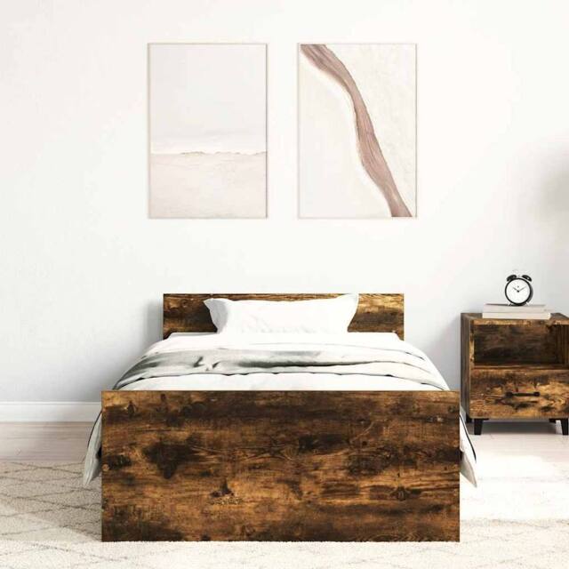 Berkfield Home Durable Bed Frame Smoked Oak 100x200 cm Engineered Wood in Brown - image 1
