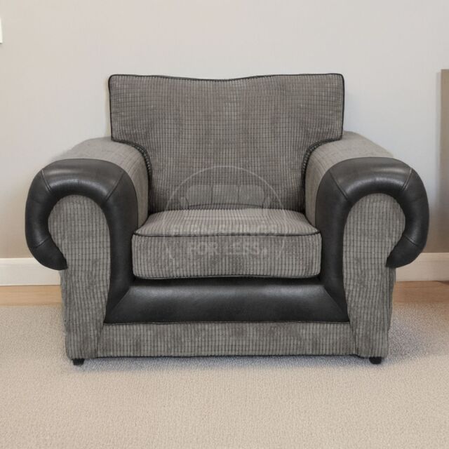 Furnishings For Less UK Portland Armchair Single Seater Rolled Arms Chesterfield Fabric & Leather in Black - image 1
