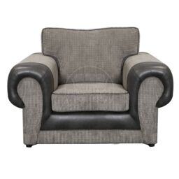 Furnishings For Less UK Portland Armchair Single Seater Rolled Arms Chesterfield Fabric & Leather in Black - thumbnail 2
