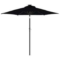 Berkfield Home Garden Parasol with LEDs & Steel Pole Black 225x225x212cm - Size: 225 x 225 x 212 cm - thumbnail 1